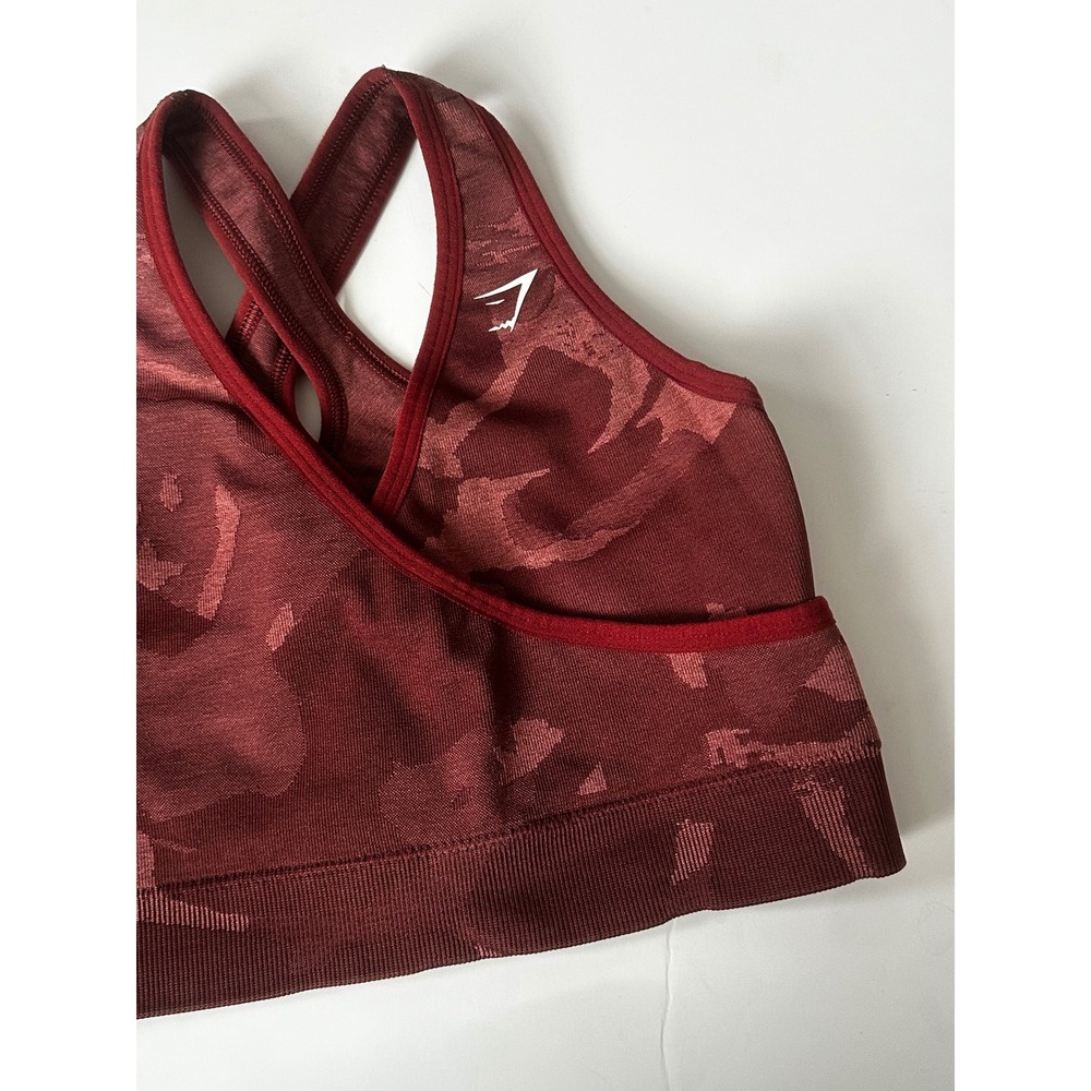 Gymshark Camo Seamless Sports Bra Burgundy Maroon Strappy Back B1A6H Size M - Picture 2 of 4